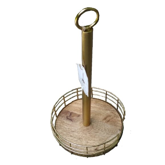 Kitchen - Metal and Wood Paper Towel Holder with Basket - Picture 2 of 7